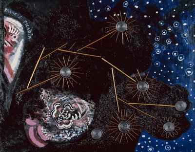 Flirt (ripolin, palillos, pajitas, grapas y alambre de plomo sobre lienzo) de Francis Picabia