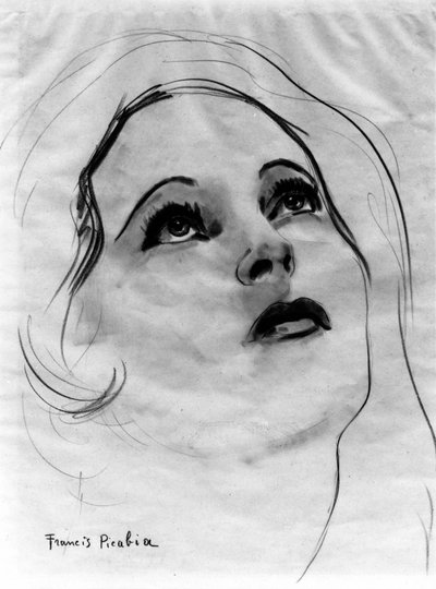 Rostro de mujer con los ojos levantados, de Francis Picabia (1879-1953); lápiz de grafito y acuarela sobre papel. de Francis Picabia