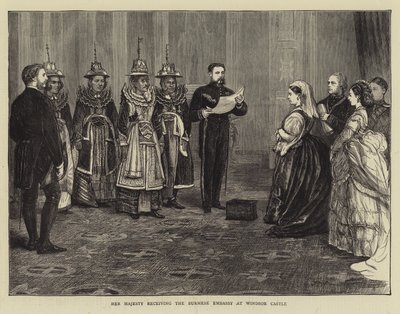 Su Majestad recibiendo a la Embajada Birmana en el Castillo de Windsor de Francis S. Walker