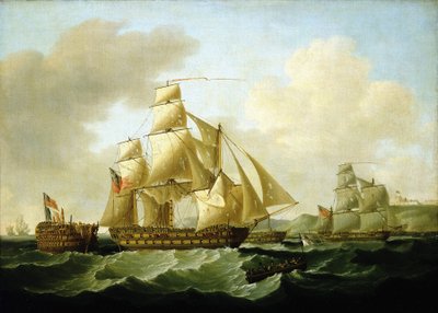 Episodios de las guerras napoleónicas (1803-1815): el regreso triunfal con los fugitivos capturados por Richard Strachan, frente a las costas de Rochefort (Francia), el 4 de noviembre. de Francis Sartorius