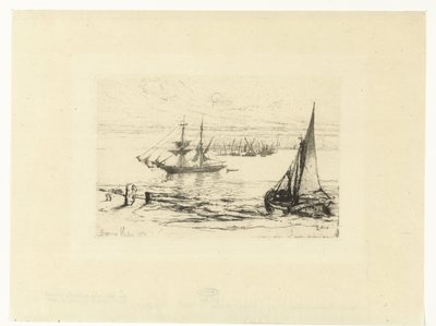 Un barco anclado Un bergantín anclado de Francis Seymour Haden (Sir) (signed by artist)