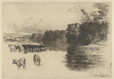 Vacas junto a un río Un río de Lancashire de Francis Seymour Haden (Sir) (signed by artist)