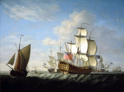 Una escuadra británica de la Royal Navy en alta mar. Óleo sobre lienzo, hacia finales de la década de 1740, de Francis Swaine (1725-1782). de Francis Swaine