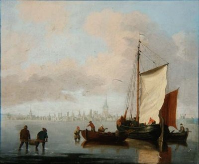 Escena de estuario holandés de Francis Swaine