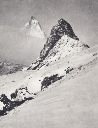 Alpes Peninos: El Matternhorn y el Riffelhorn (foto b/n) de Francis Sydney Smythe