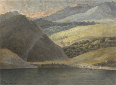 Vista en el Lago Maggiore al Atardecer, 1781 (pluma y tinta con acuarela sobre papel) de Francis Towne