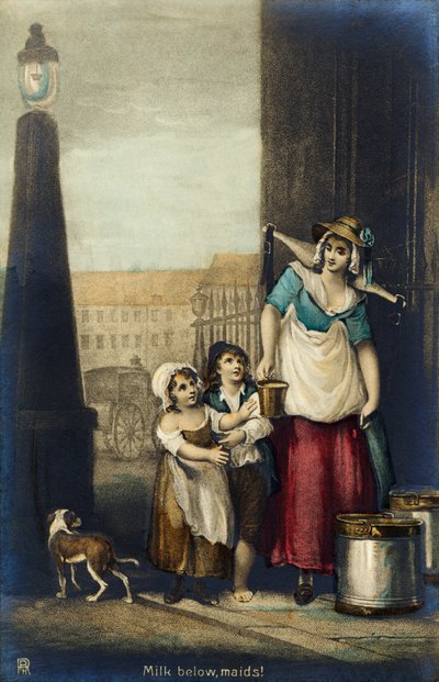 Comerciante londinense que vende leche "¡Leche abajo, criadas! de Francis Wheatley