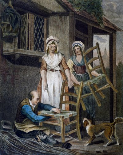 Haciendo asientos de sillas de mimbre, grabado por Francis Wheatley de Cries in London de Francis Wheatley