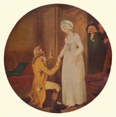 Joven Marlow y la Srta. Hardcastle: Una Escena de Ella Se Rebaja para Conquistar de Oliver Goldsmith Acto V, Escena de Francis Wheatley