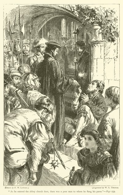Al entrar por la puerta de la iglesia de la abadía, había un hombre pobre a quien le lanzó su bolsa de Francis Wilfred Lawson
