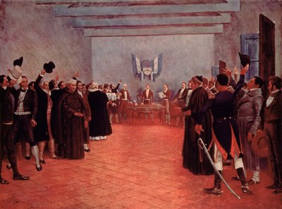 El Congreso de Tucumán, la Declaración de Independencia de Argentina de España en 1816 (litografía en color) de Francisco (after) Fortuny