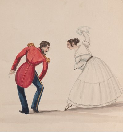 Un hombre y una mujer peruanos bailando la Zamacueca, de un grupo de dibujos que representan..., ca. 1848 de Francisco