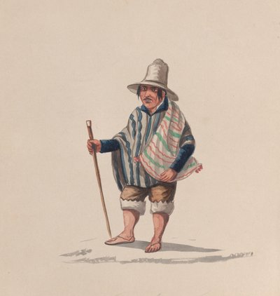 Un hombre peruano, de un grupo de dibujos que representan el traje peruano, ca. 1848 de Francisco