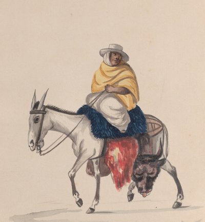 Un carnicero montando un burro, de un grupo de dibujos que representan el traje peruano, ca. 1848 de Francisco