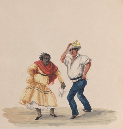 Un hombre y una mujer bailando, de un grupo de dibujos que representan el traje peruano, 1848 de Francisco