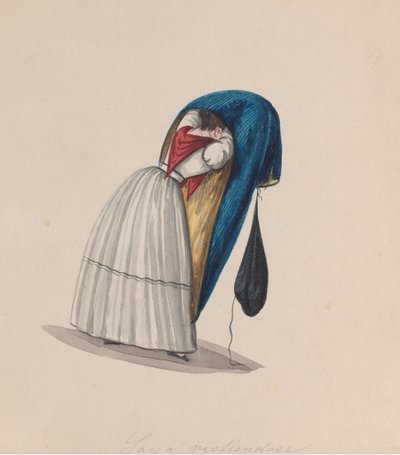Una mujer entrando en su saya vista desde atrás, de un grupo de dibujos que representan..., ca. 1848 de Francisco