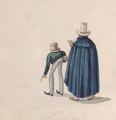 Dos adivinos peruanos con sombreros de copa vistos desde atrás, de un grupo..., ca. 1848 de Francisco