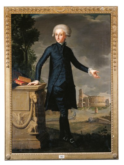 Retrato de Don Juan Despuig y Zaforteza, de cuerpo entero, con traje negro, firmado e inscrito de Francisco Agustín y Grande