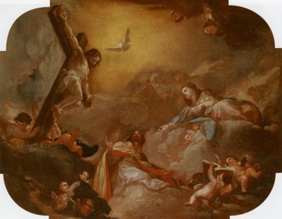 San Agustín y la Virgen adorando a Cristo crucificado de Francisco Bayeu y Subias
