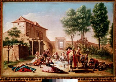 Almuerzo en el campo: jóvenes de la burguesía haciendo un picnic. Pintura de Francisco Bayeu y Subías de Francisco Bayeu y Subias