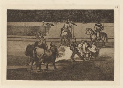 Banderillas de fuego (Banderillas with Firecrackers), Plate 31 from La tauromaquia de Francisco de Goya