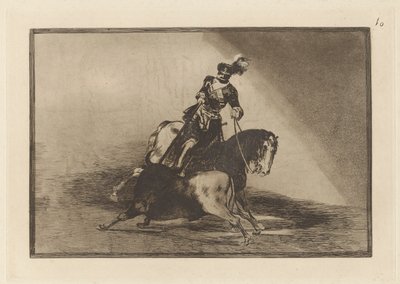 Carlos V. lanceando un toro en la plaza de Valladolid (Charles V. Spearing a Bull in the Ring at Valladolid), Plate 10 from La tauromaquia de Francisco de Goya