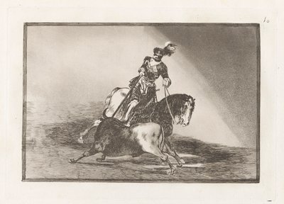 Carlos V. lanceando un toro en la plaza de Valladolid (Charles V Spearing a Bull in the Ring at Valladolid), Plate 10 from La tauromaquia de Francisco de Goya