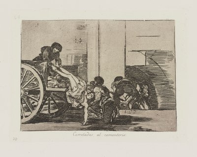Calzadas al cementerio. (Carretas al Cementerio.), pl. 64 de la serie Los Desastres de la Guerra de Francisco de Goya