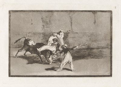 Cogida de un moro estando en la plaza (A Moor Caught by the Bull in the Ring), Plate 8 from La tauromaquia de Francisco de Goya