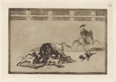 Echan perros al toro (Sueltan perros sobre el toro), Lámina 25 de La tauromaquia de Francisco de Goya