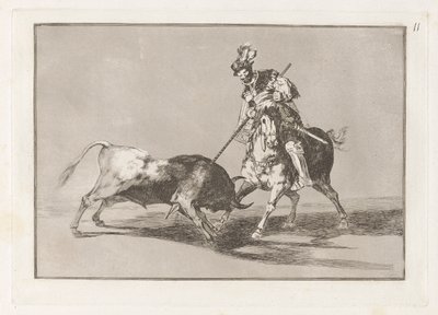 El Cid Campeador lanceando otro toro (The Cid Campeador Spearing Another Bull), Plate 11 from La tauromaquia de Francisco de Goya