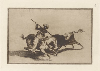 El animoso Moro Gazul es el primero que lance? toros en regla. (The Spirited Moor Gazul is the First to Spear Bulls According to the Rules), Plate 5 from La tauromaquia de Francisco de Goya