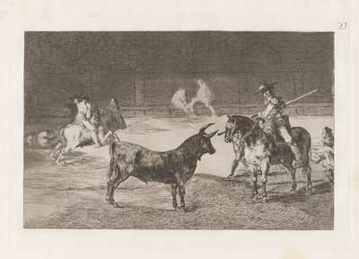 El c?lebre Fernando del Toro, barilarguero, obligando a la fiera con su garrocha (The Celebrated Picador, Fernando del Toro, Draws the Fierce Beast on with his Pique), Plate 27 from La tauromaquia de Francisco de Goya