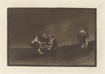 El mismo vuelca un toro en la plaza de Madrid (The Same Man Throws a Bull in the Ring at Madrid), Plate 16 from La tauromaquia de Francisco de Goya