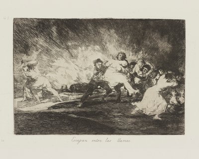 Escapan entre las llamas. (They Escape through the Flames.), pl. 41 from the series Los desastres de la guerra (The Disasters of War) de Francisco de Goya