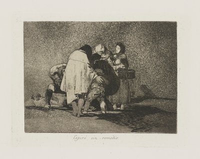 ¿Espir? sin remedio. (No había nada que hacer y murió.), pl. 53 de la serie Los desastres de la guerra de Francisco de Goya