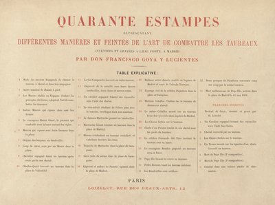 Ficha explicativa, de La tauromaquia (Tercera Edición) de Francisco de Goya