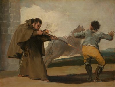 Fray Pedro dispara a El Maragato mientras su caballo huye, c. 1806 de Francisco de Goya