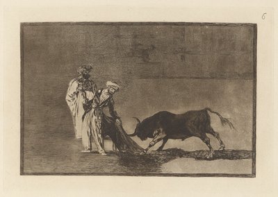 Los Moros hacen otro capeo en plaza con su albornoz (The Moors Make a Different Play in the Ring Calling the Bull with their Burnous), Plate 6 from La tauromaquia de Francisco de Goya