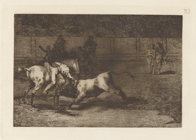 Mariano Ceballos, alias el Indio, mata el toro desde su caballo (Mariano Ceballos, Alias the Indian, Kills the Bull from his Horse), Plate 23 from La tauromaquia de Francisco de Goya