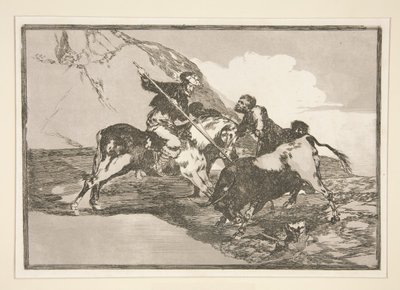 Modo con que los antiguos españoles cazaban los toros ? caballo en el campo (The Way in which the Ancient Spaniards Hunted Bulls on Horseback in the Open Country), pl. 1 from the series La tauromaquia de Francisco de Goya