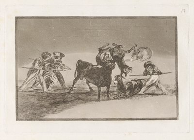Palenque de los moros hecho con burros para defenderse del toro embolado, Lámina 17 de La tauromaquia de Francisco de Goya