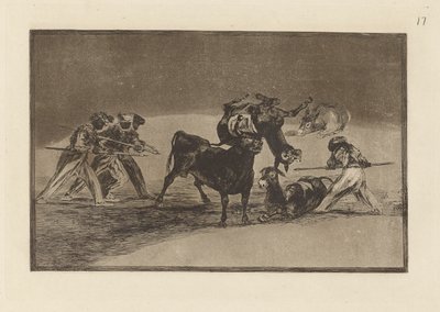 Palenque de los moros hecho con burros para defenderse del toro embolado, Lámina 17 de La tauromaquia de Francisco de Goya