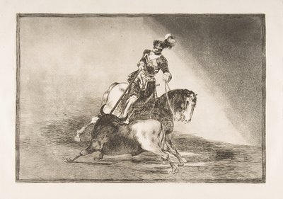 Placa 10 de La Tauromaquia: Carlos V lanceando un toro en el ruedo de Valladolid de Francisco de Goya