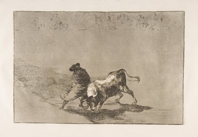 Placa 14 de la Tauromaquia: El muy hábil estudiante de Falces, envuelto en su capa, 1816 de Francisco de Goya