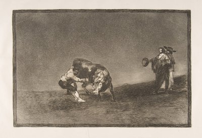 Placa 16 de la Tauromaquia: El mismo hombre lanza un toro en el ruedo en Madrid, 1816 de Francisco de Goya