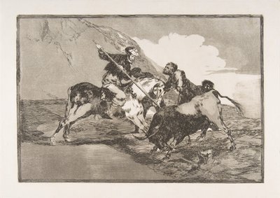 Placa 1 de La Tauromaquia: La forma en que los antiguos españoles cazaban toros a caballo, 1816 de Francisco de Goya