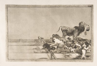 Placa 21 de la Tauromaquia: Acontecimientos terribles en las primeras filas del ruedo en Madrid, 1816 de Francisco de Goya