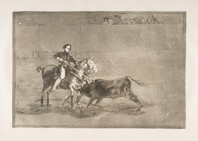 Tauromaquia, lámina 22: Valentía del célebre Pajuelera en [el ruedo], 1816 de Francisco de Goya