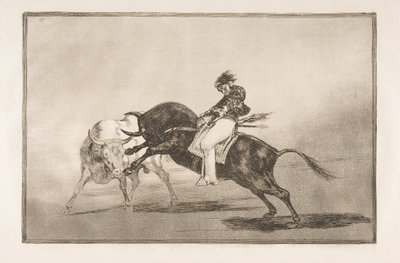 El mismo Ceballos montado en otro toro rompe la lanza corta, de la Tauromaquia de Francisco de Goya